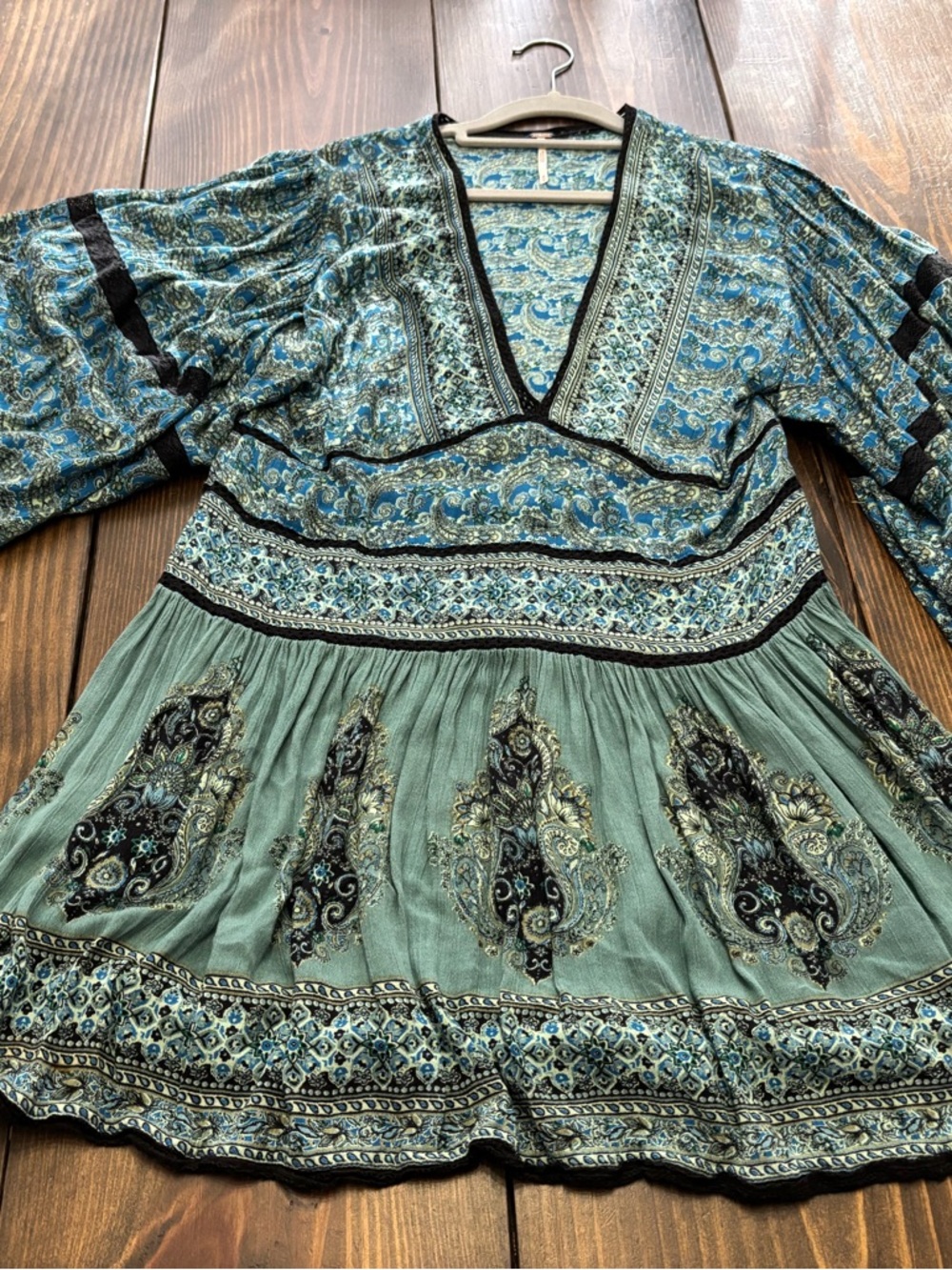 Free People Paisley Print Top in Teal and Green